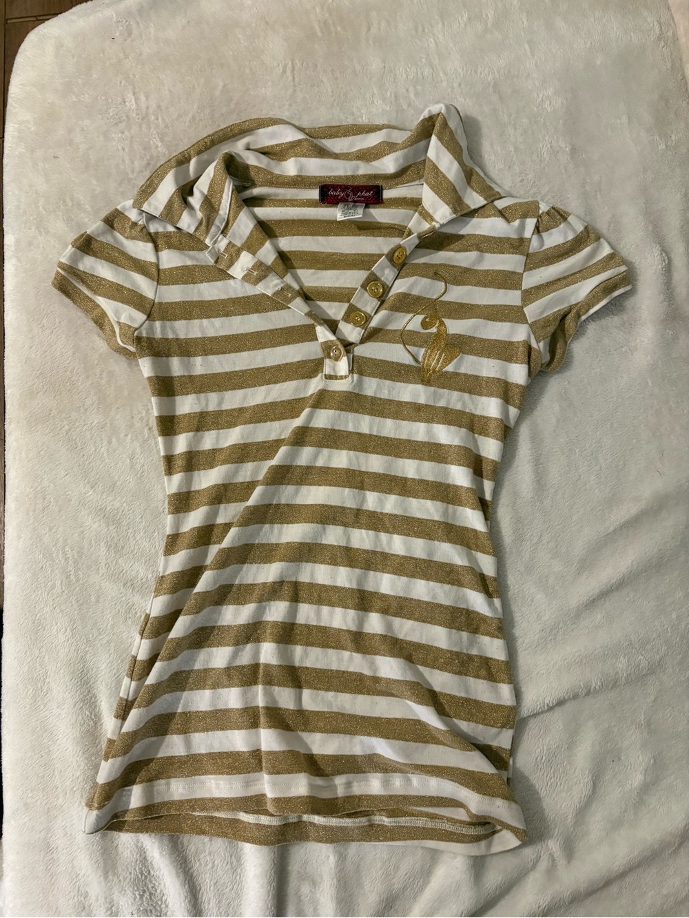 Vintage Baby Phat Gold Metallic Striped Polo Shirt Y2K